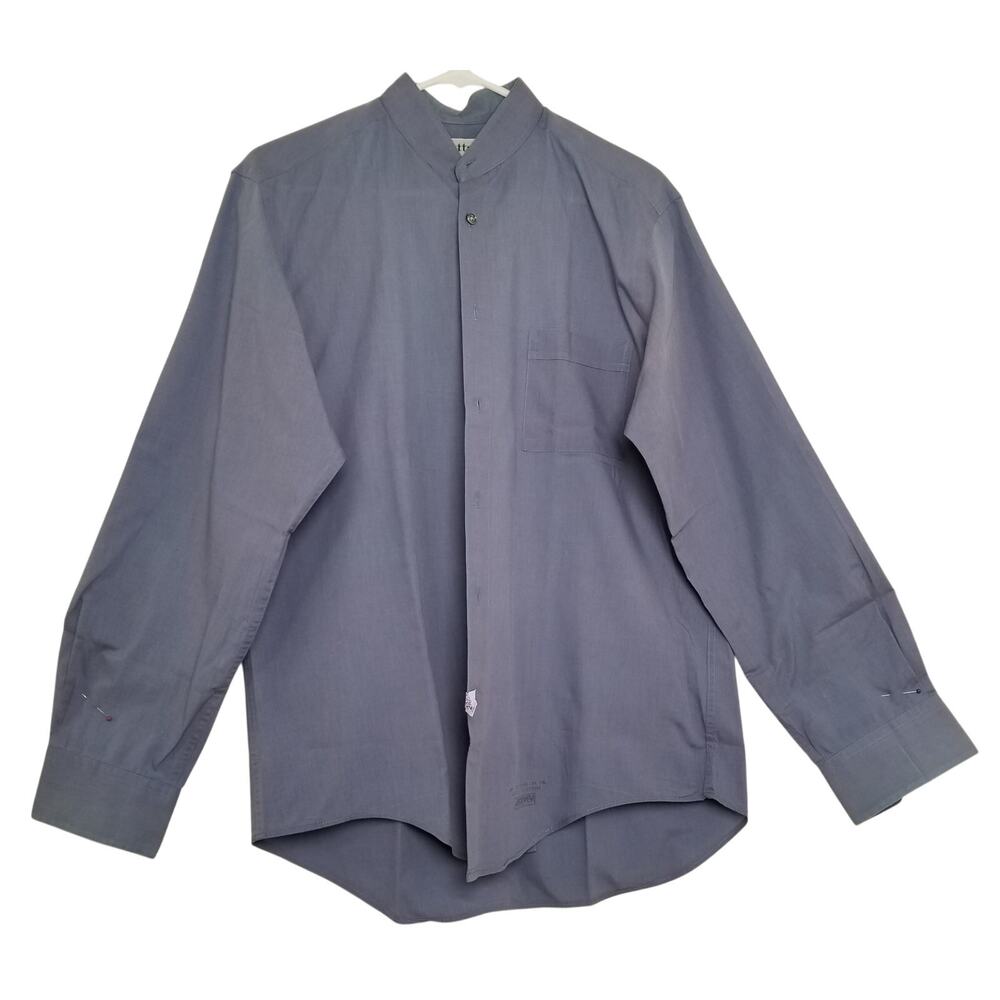 Cattani Men Button up Shirt Long Button Cuff Sleeves Blue Gray Color Size 15 1/2